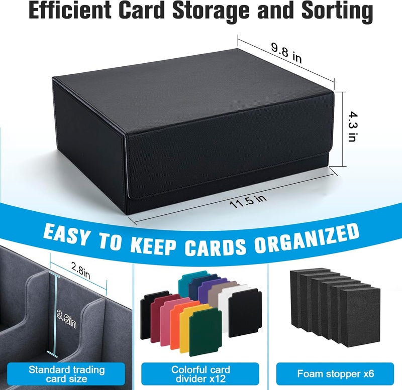 Astrell Trading Card Storage Box with 12 Dividers and 6 Foam Stoppers, Large Capacity Sturdy Leather Strong Magnetic Closure MTG Commander Deck Box, Case for TCG MTG Sport Card (Holds 1800+) - Image 4